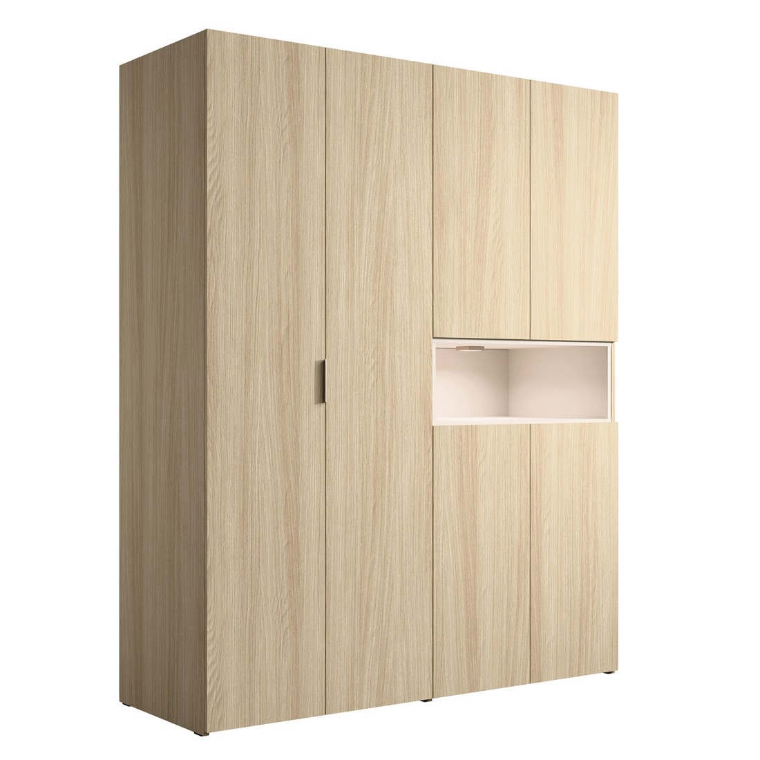 Armoire KAORI 5 portes avec niche LED chêne clair et beige 202 cm