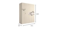 Armoire KAORI 5 portes avec niche LED chêne clair et beige 202 cm