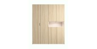 Armoire KAORI 5 portes avec niche LED chêne clair et beige 202 cm