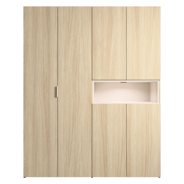 Schrank KAORI 5 Türen mit LED-Nische in hellem Eichenholz und Beige 202 cm