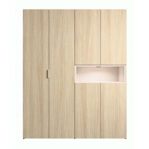 Armoire KAORI 5 portes avec niche LED chêne clair et beige 202 cm