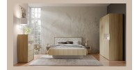 Armoire KAORI 5 portes avec niche LED chêne clair et beige 202 cm
