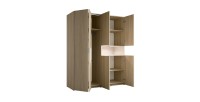 Armoire KAORI 5 portes avec niche LED chêne clair et beige 202 cm