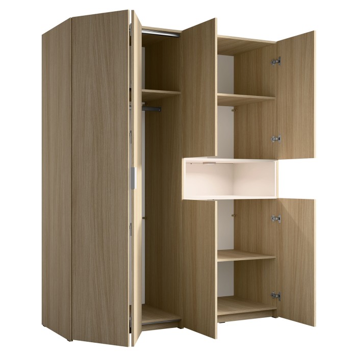 Schrank KAORI 5 Türen mit LED-Nische in hellem Eichenholz und Beige 202 cm