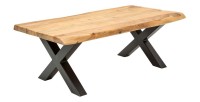 Table basse ARKAYA en acacia 110cm avec pieds en forme de X noirs