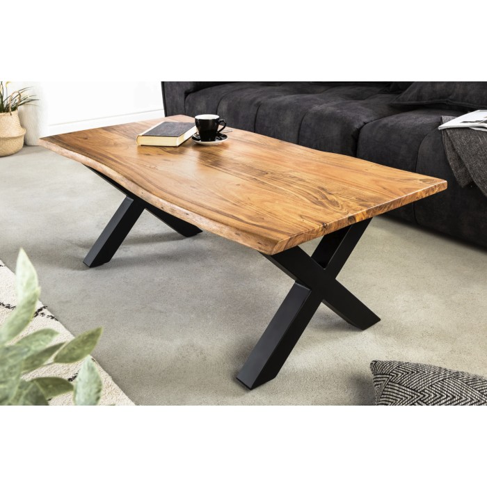 Table basse ARKAYA 120cm avec pieds en X mise en situation