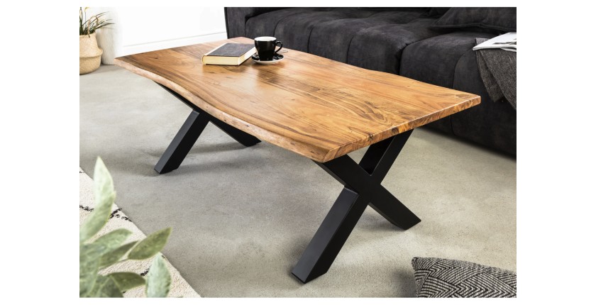 Table basse ARKAYA 120cm avec pieds en X mise en situation