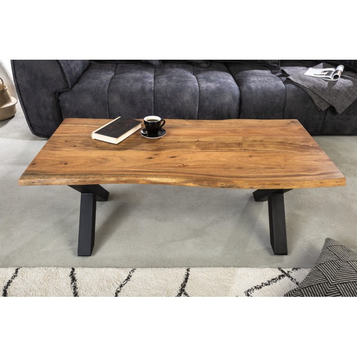 Table basse ARKAYA 120cm avec pieds en X vue de face