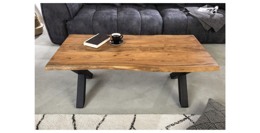 Table basse ARKAYA 120cm avec pieds en X vue de face