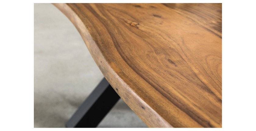 Zoom sur les détails du plateau de la table basse ARKAYA 120cm avec pieds en X