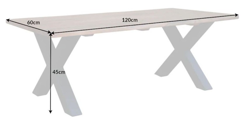 Table basse ARKAYA 120cm avec pieds en X dimensions