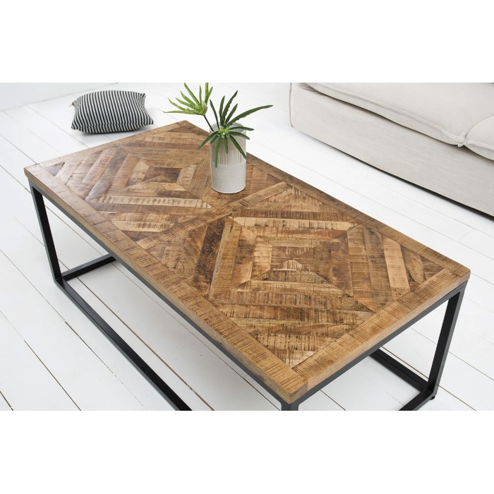 Tavolino basso ZAREL 100 cm in legno di mango massiccio e metallo nero stile industriale