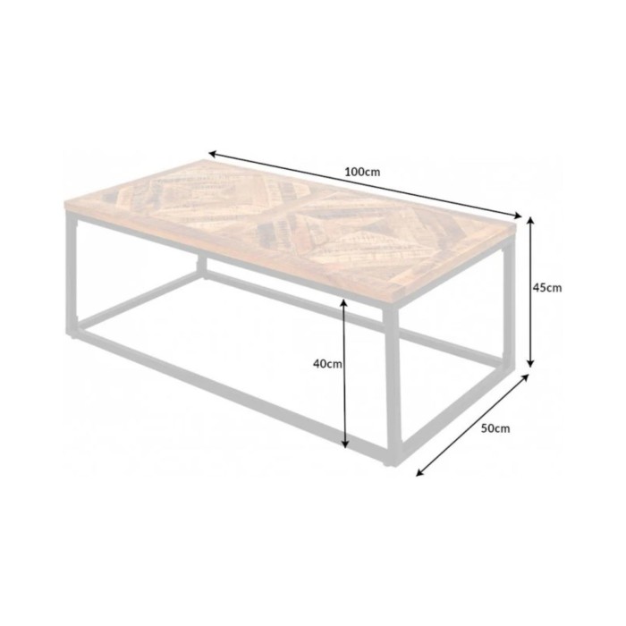 Tavolino basso ZAREL 100 cm in legno di mango massiccio e metallo nero stile industriale