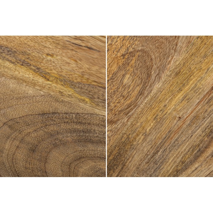 Tavolini bassi nidificati KANEVIA rotondi in legno di mango massiccio, rattan e metallo nero