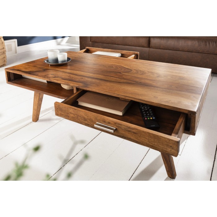 Table basse SCANOVA 100cm vue de haut avec tiroirs ouverts