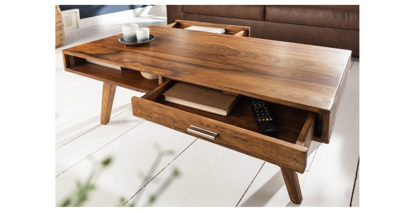 Table basse SCANOVA 100cm vue de haut avec tiroirs ouverts