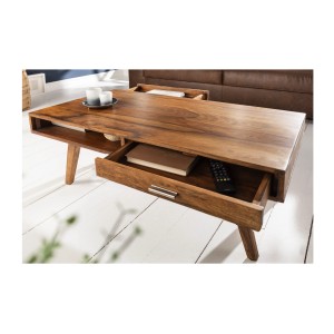 Table basse SCANOVA 100cm vue de haut avec tiroirs ouverts