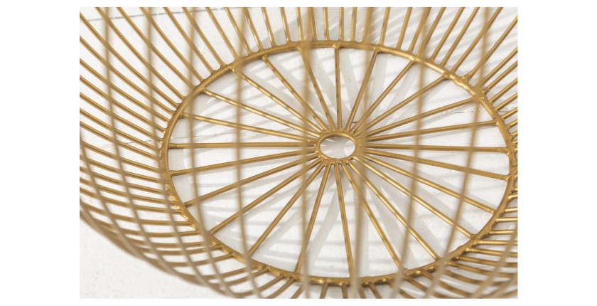 Mesa baja ELYSKA redonda de 41 cm en metal dorado con bandeja extraíble de 32 cm estilo chic