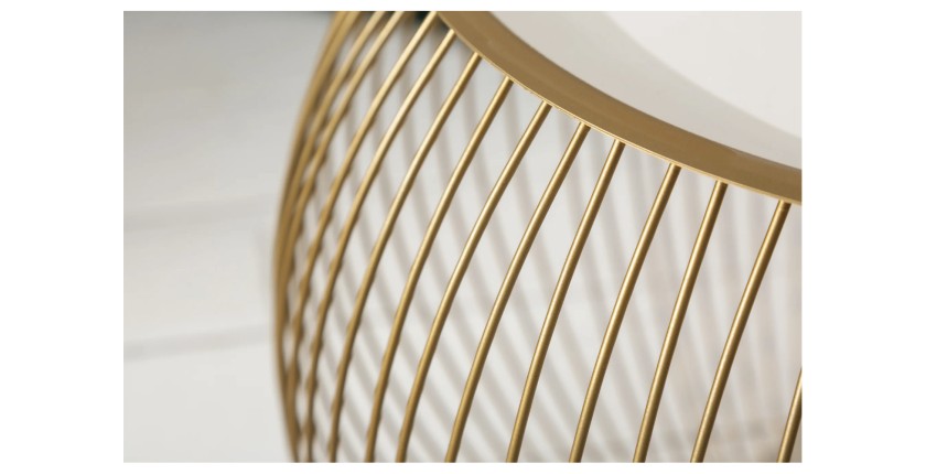Mesa baja ELYSKA redonda de 41 cm en metal dorado con bandeja extraíble de 32 cm estilo chic