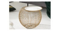 Mesa baja ELYSKA redonda de 41 cm en metal dorado con bandeja extraíble de 32 cm estilo chic