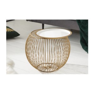 Mesa baja ELYSKA redonda de 41 cm en metal dorado con bandeja extraíble de 32 cm estilo chic