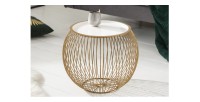 Mesa baja ELYSKA redonda de 41 cm en metal dorado con bandeja extraíble de 32 cm estilo chic
