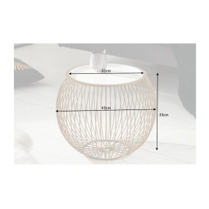 Mesa baja ELYSKA redonda de 41 cm en metal dorado con bandeja extraíble de 32 cm estilo chic