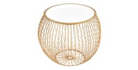 Mesa baja ELYSKA redonda de 41 cm en metal dorado con bandeja extraíble de 32 cm estilo chic