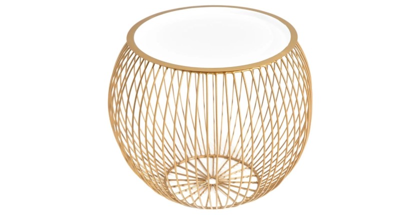 Mesa baja ELYSKA redonda de 41 cm en metal dorado con bandeja extraíble de 32 cm estilo chic