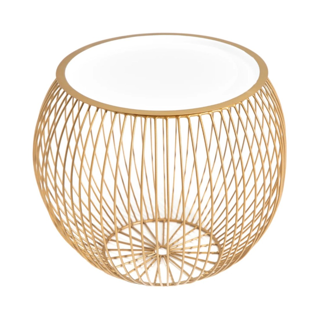 Mesa baja ELYSKA redonda de 41 cm en metal dorado con bandeja extraíble de 32 cm estilo chic