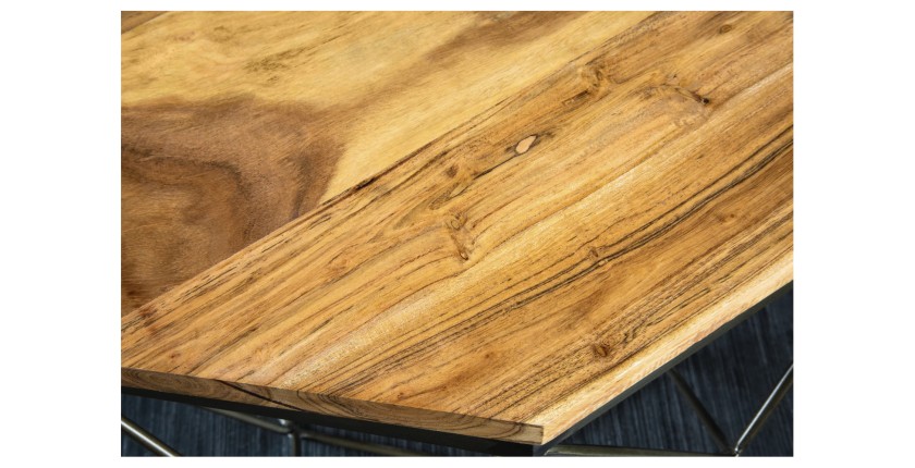 Zoom sur le plateau de la table basse NEXORA 70cm en bois de manguier