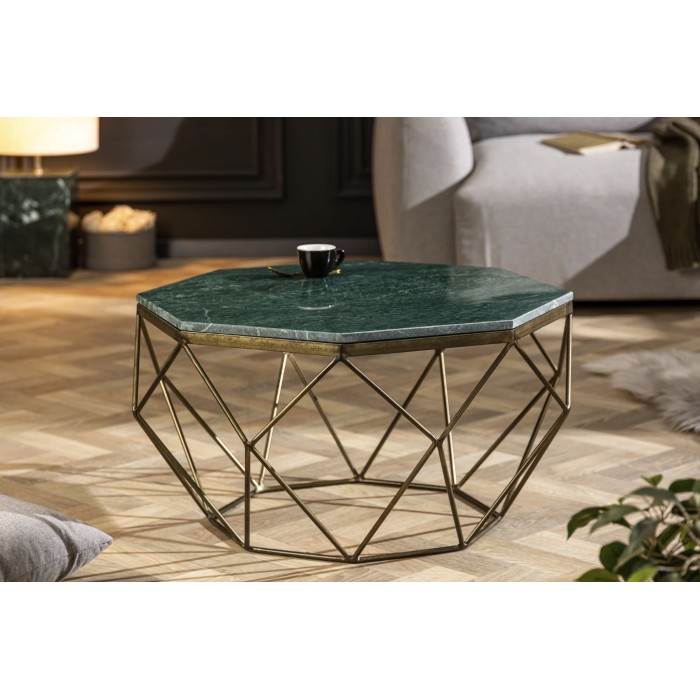 Table basse NEXORA 70cm avec plateau en marbre vert vue de face