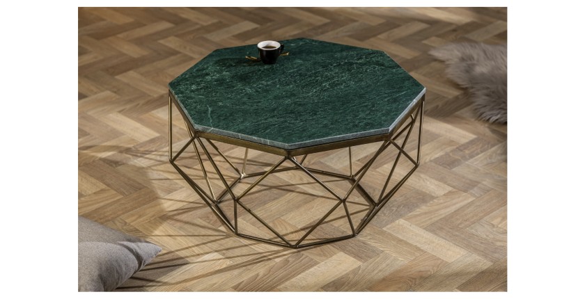 Table basse NEXORA 70cm avec plateau en marbre vert mise en situation