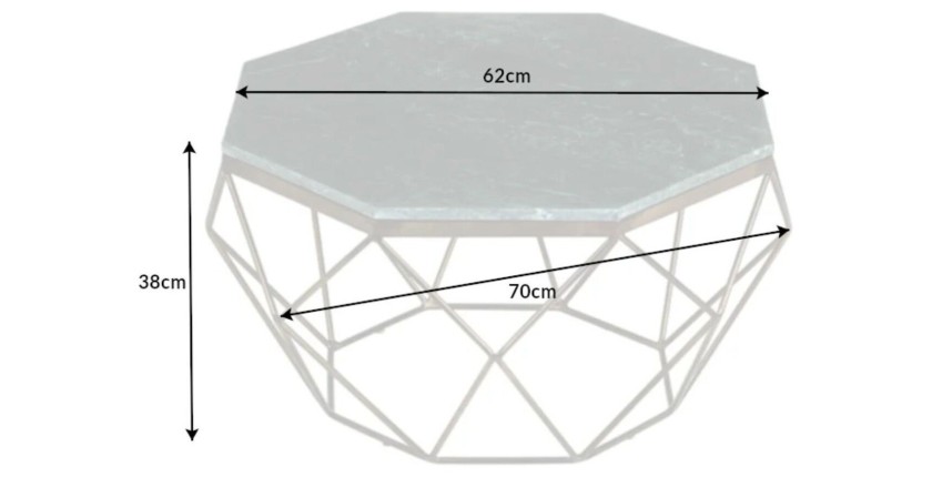 Table basse NEXORA 70cm avec plateau en marbre vert dimensions