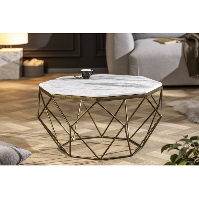 Table basse NEXORA 70cm avec plateau en marbre blanc vue de face