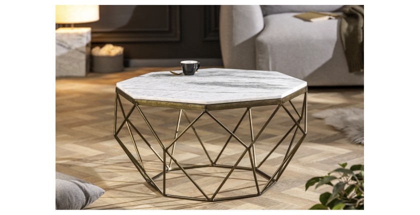 Table basse NEXORA 70cm avec plateau en marbre blanc vue de face