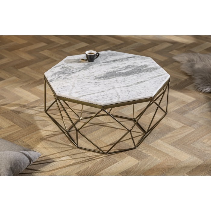 Table basse NEXORA 70cm avec plateau en marbre blanc mise en situation