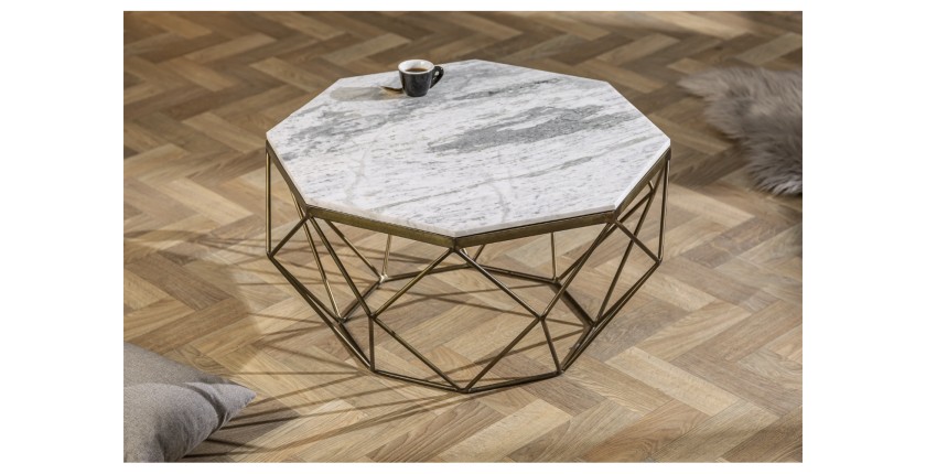 Table basse NEXORA 70cm avec plateau en marbre blanc mise en situation