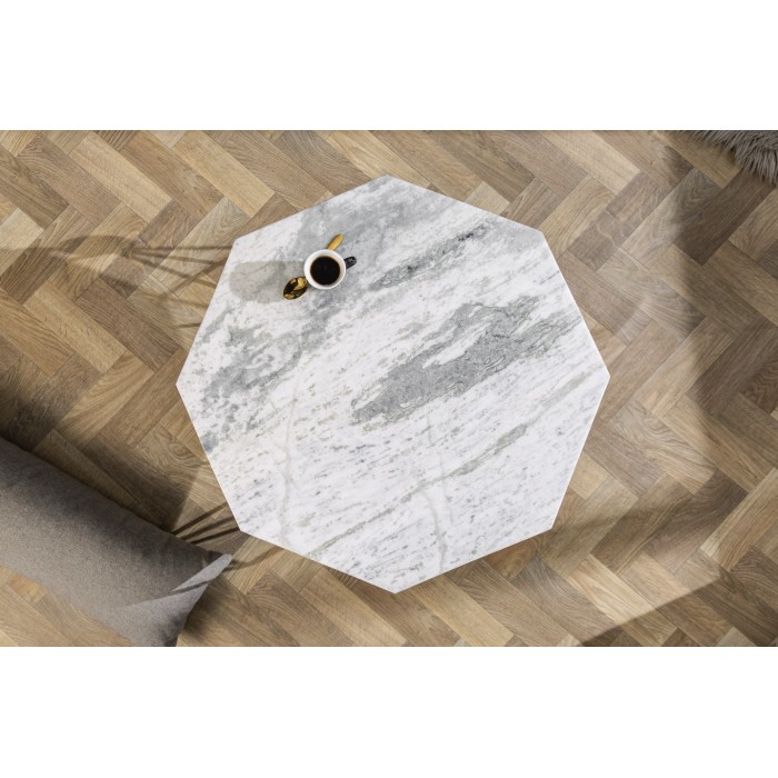 Table basse NEXORA 70cm avec plateau en marbre blanc vue de haut