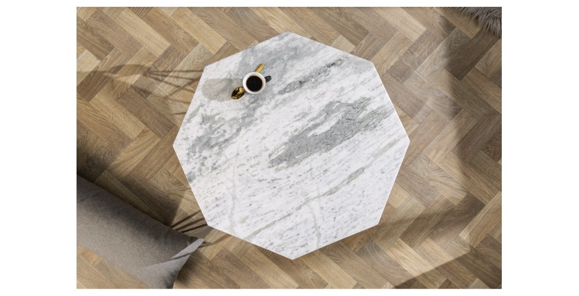 Table basse NEXORA 70cm avec plateau en marbre blanc vue de haut