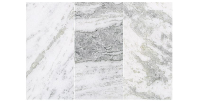 Zoom sur les détails du plateau de la table basse NEXORA 70cm avec plateau en marbre blanc