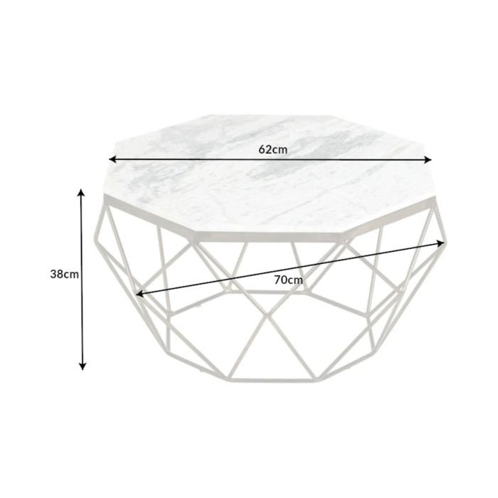 Table basse NEXORA 70cm avec plateau en marbre blanc dimensions