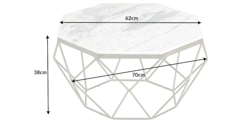 Table basse NEXORA 70cm avec plateau en marbre blanc dimensions