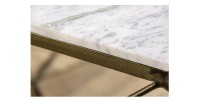 Zoom sur la tranche du plateau de la table basse NEXORA 70cm avec plateau en marbre blanc