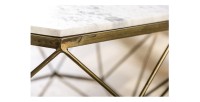 Zoom sur l'un des coins de la table basse NEXORA 70cm avec plateau en marbre blanc