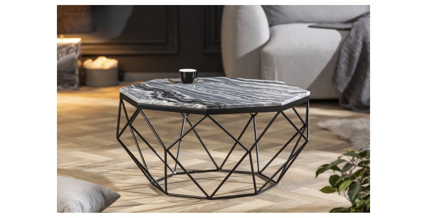 Table basse NEXORA 70cm avec plateau en marbre gris vue de face