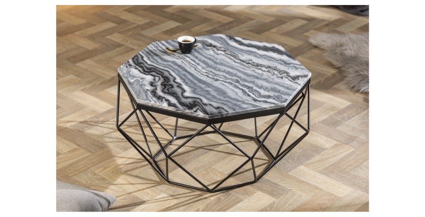Table basse NEXORA 70cm avec plateau en marbre gris mise en situation