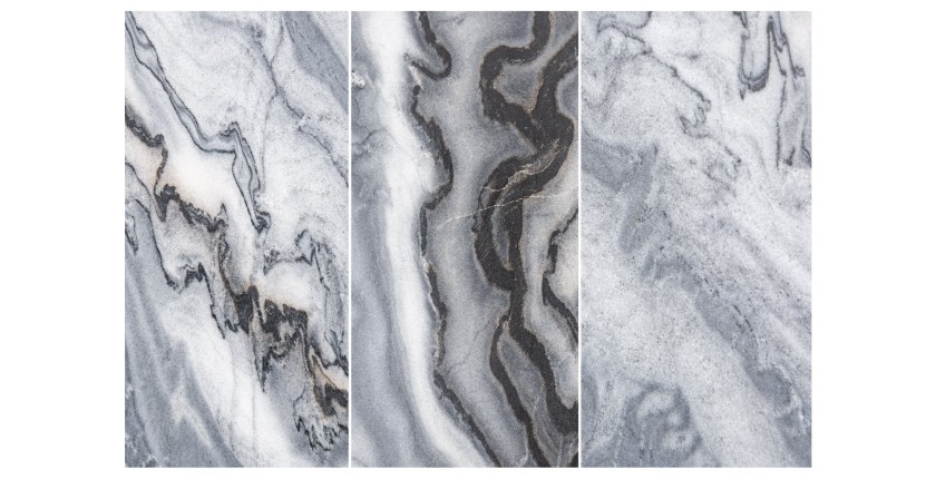 Zoom sur les détails du plateau de la table basse NEXORA 70cm avec plateau en marbre gris