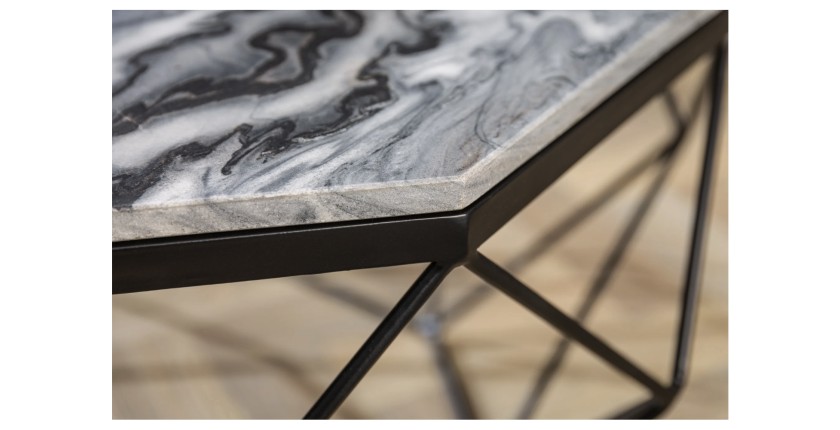 Zoom sur l'un des coins de la table basse NEXORA 70cm avec plateau en marbre gris