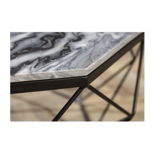 Zoom sur l'un des coins de la table basse NEXORA 70cm avec plateau en marbre gris